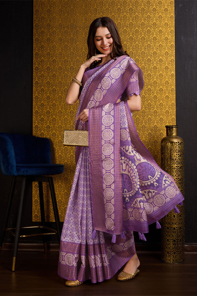 Purple Pure Katan Silk Saree with Blouse Piece