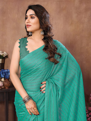 Teal Satin Silk Saree With Blouse Piece