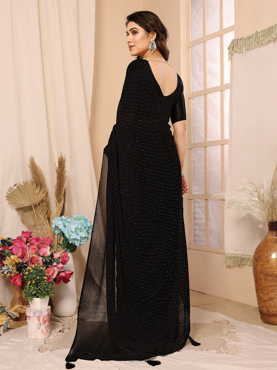 Black Satin Chiffon Saree With Blouse Piece Black Satin Chiffon Saree With Blouse Piece