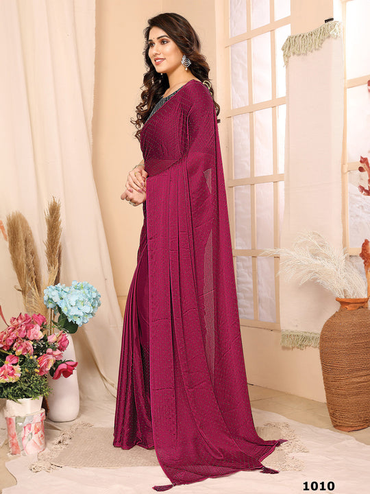 Pink Satin Chiffon Saree With Blouse Piece Pink Satin Chiffon Saree With Blouse Piece