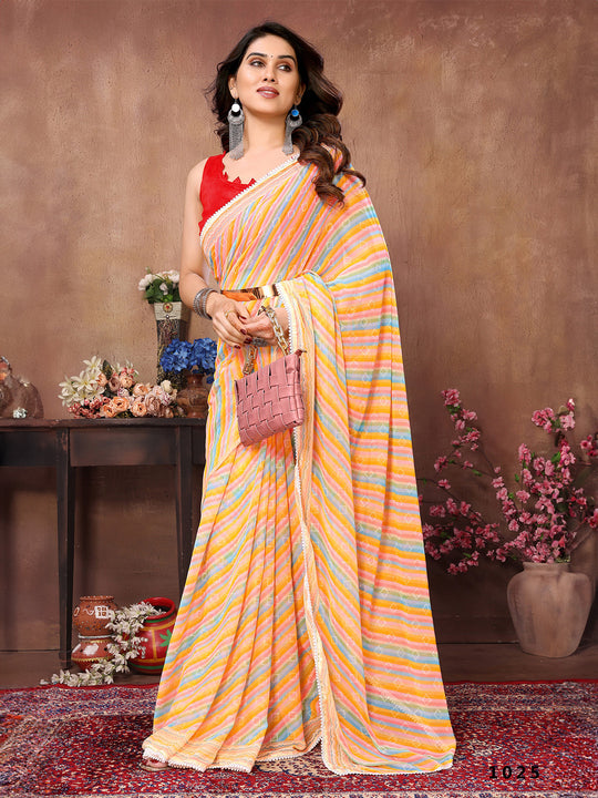 Yellow Georgette Saree With Blouse Piece Yellow Georgette Saree With Blouse Piece
