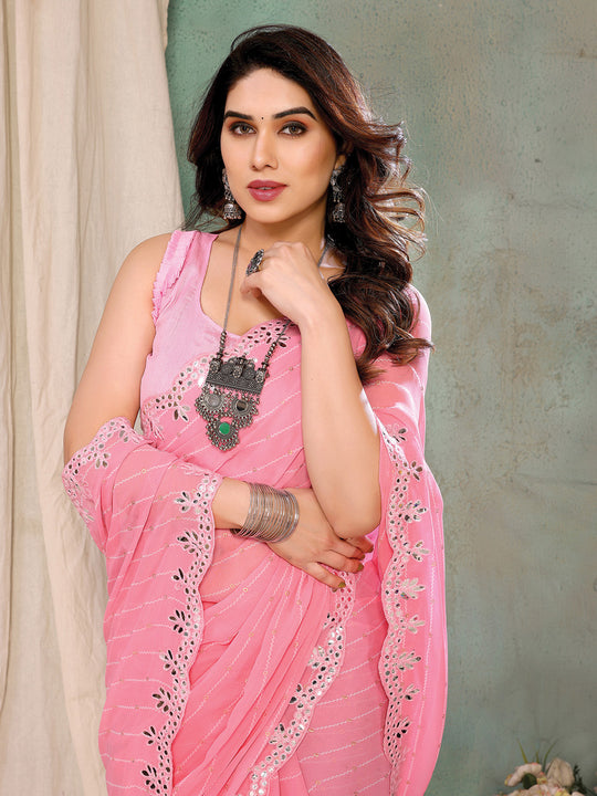 Pink Georgette Saree With Blouse Piece Pink Georgette Saree With Blouse Piece