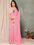 Pink Georgette Saree With Blouse Piece Pink Georgette Saree With Blouse Piece