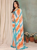 Orange & Blue Georgette Saree With Blouse Piece Orange & Blue Georgette Saree With Blouse Piece