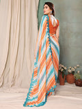 Orange & Blue Georgette Saree With Blouse Piece Orange & Blue Georgette Saree With Blouse Piece