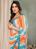 Orange & Blue Georgette Saree With Blouse Piece Orange & Blue Georgette Saree With Blouse Piece