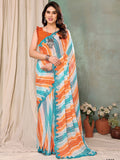 Orange & Blue Georgette Saree With Blouse Piece Orange & Blue Georgette Saree With Blouse Piece