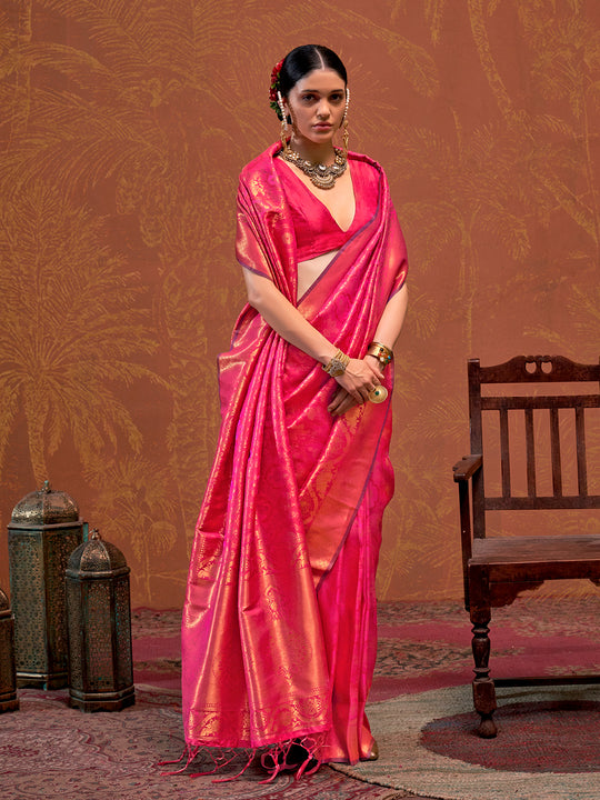 Orange Handloom Weaving Silk Saree With Blouse Piece Orange Handloom Weaving Silk Saree With Blouse Piece