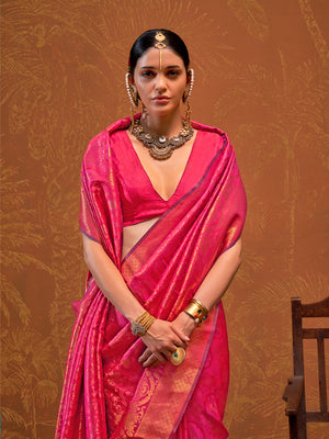 Orange Handloom Weaving Silk Saree With Blouse Piece