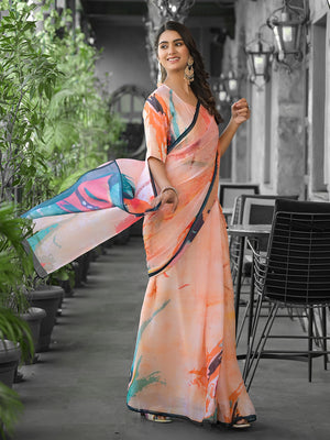 Orange Georgette Ready To Wear Saree