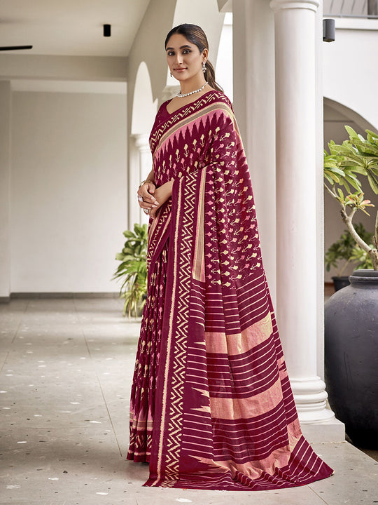 Maroon  Mulmul Cottons Saree With Blouse Piece Maroon  Mulmul Cottons Saree With Blouse Piece