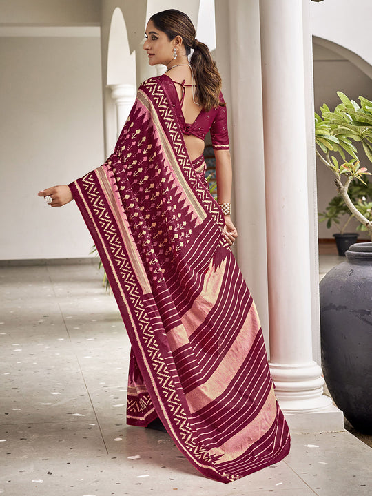 Maroon  Mulmul Cottons Saree With Blouse Piece Maroon  Mulmul Cottons Saree With Blouse Piece