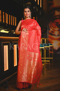 Scarlet Red Small Butta Woven Banarasi Saree