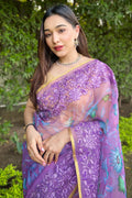 Purple Organza Saree with Beige Blouse Piece Purple Organza Saree with Beige Blouse Piece