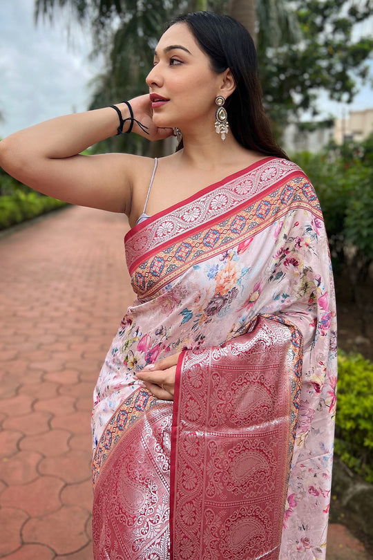 Cream Tusser Silk Saree with Cream Blouse Piece Cream Tusser Silk Saree with Cream Blouse Piece