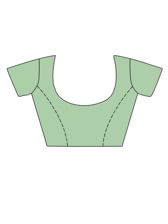 Turquoise Cotton Saree With Blouse Piece Turquoise Cotton Saree With Blouse Piece