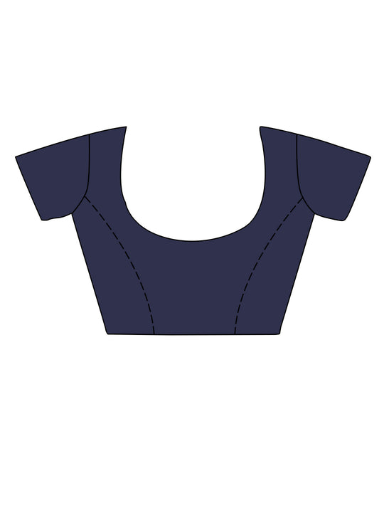 Cream Cotton Saree With Navy Blue Blouse Piece Cream Cotton Saree With Navy Blue Blouse Piece