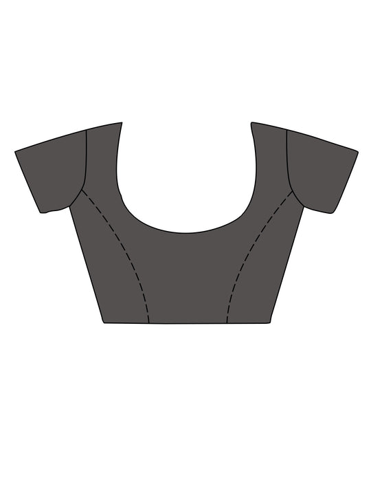 Cream Cotton Saree With Grey Blouse Piece Cream Cotton Saree With Grey Blouse Piece