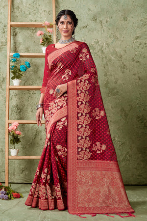 Deep Red Organza saree