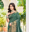 Dark Green Assam silk Sarees With Blouse Piece Dark Green Assam silk Sarees With Blouse Piece