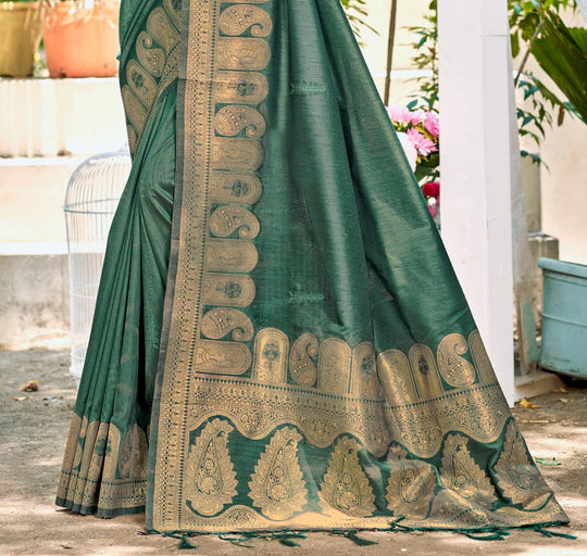 Dark Green Assam silk Sarees With Blouse Piece Dark Green Assam silk Sarees With Blouse Piece