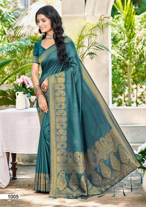 Turquoise Assam silk Sarees With Blouse Piece