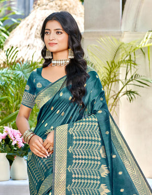 Turquoise Assam silk Sarees With Blouse Piece