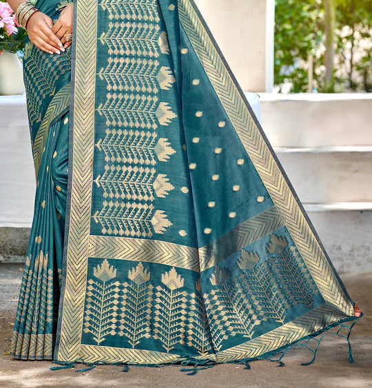 Turquoise Assam silk Sarees With Blouse Piece Turquoise Assam silk Sarees With Blouse Piece