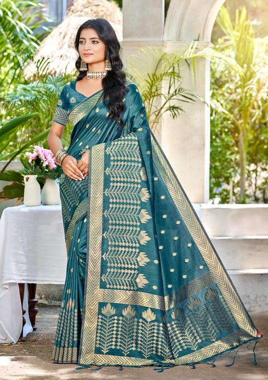 Turquoise Assam silk Sarees With Blouse Piece Turquoise Assam silk Sarees With Blouse Piece