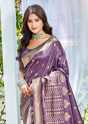 Wine Assam silk Sarees With Blouse Piece