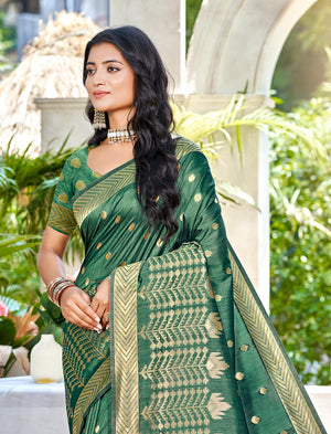 Green Assam silk Sarees With Blouse Piece