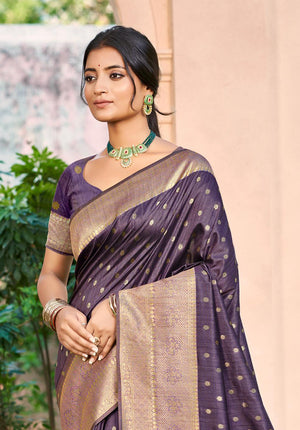 Dark wine Assam silk Sarees With Blouse Piece