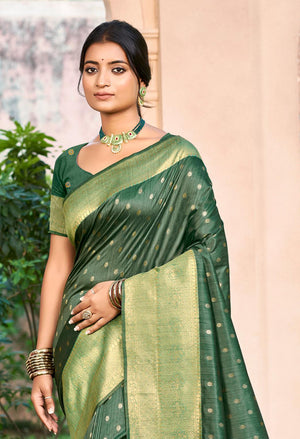Dark green Assam silk Sarees With Blouse Piece