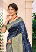 Navy Blue Assam silk Sarees With Blouse Piece Navy Blue Assam silk Sarees With Blouse Piece