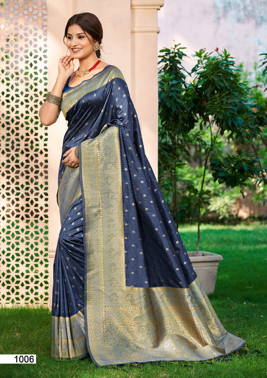 Navy Blue Assam silk Sarees With Blouse Piece Navy Blue Assam silk Sarees With Blouse Piece