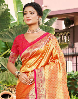 Multi Color kanjivaram silk Sarees With Blouse Piece