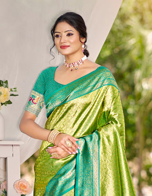 Multi Color kanjivaram silk Sarees With Blouse Piece