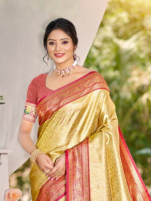 Multi Color kanjivaram silk Sarees With Blouse Piece