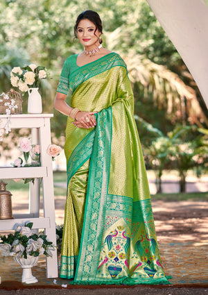 Multi Color kanjivaram silk Sarees With Blouse Piece