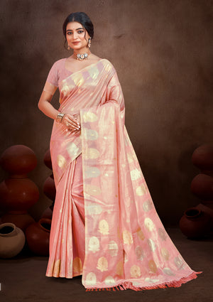 Peach Munga kota Sarees With Blouse Piece