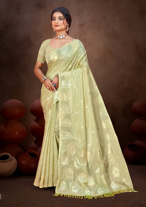 Olive Green Munga kota Sarees With Blouse Piece