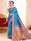 Blue Paithani Silk Saree With Blouse Piece Blue Paithani Silk Saree With Blouse Piece