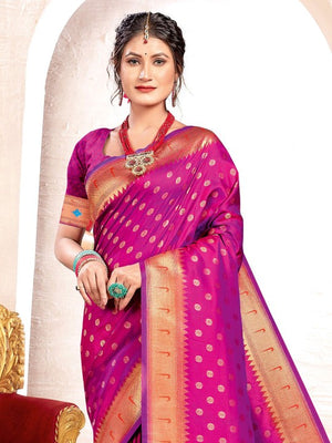 Purple Paithani Silk Saree With Blouse Piece