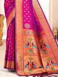Purple Paithani Silk Saree With Blouse Piece Purple Paithani Silk Saree With Blouse Piece