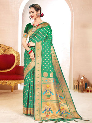 Green Paithani Silk Saree With Blouse Piece