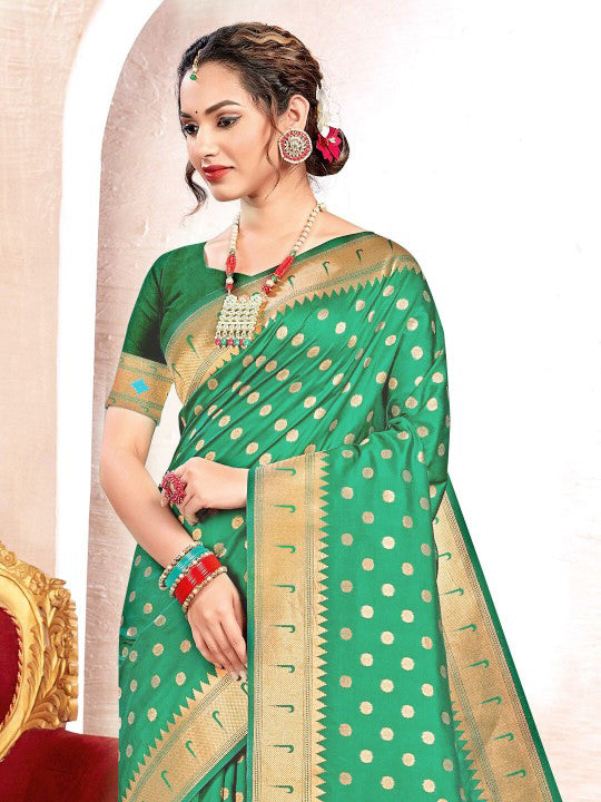 Green Paithani Silk Saree With Blouse Piece Green Paithani Silk Saree With Blouse Piece