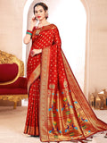 Red Paithani Silk Saree With Blouse Piece Red Paithani Silk Saree With Blouse Piece