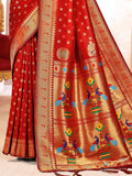 Red Paithani Silk Saree With Blouse Piece Red Paithani Silk Saree With Blouse Piece