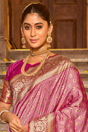 Light Pink Banarasi Silk Saree With Blouse Piece