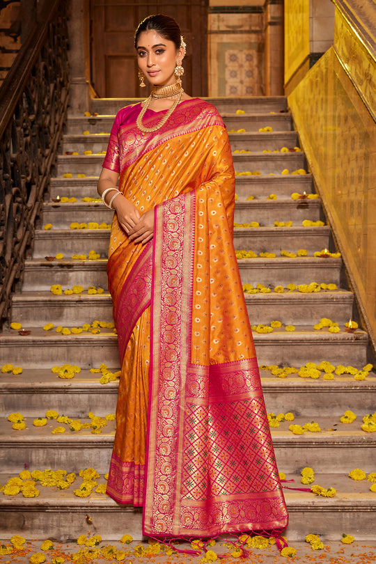 Mustard Banarasi Silk Saree With Blouse Piece Mustard Banarasi Silk Saree With Blouse Piece